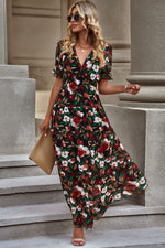 Load image into Gallery viewer, Floral V-Neck Short Flounce Sleeve Dress
