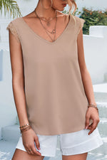 Load image into Gallery viewer, Lace Detail Eyelash Trim V-Neck Tank
