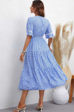 Load image into Gallery viewer, Floral V-Neck Smocked Waist Midi Dress
