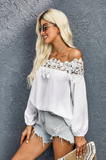 Load image into Gallery viewer, Lace Trim Textured Off-Shoulder Blouse
