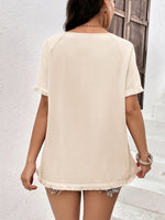 Load image into Gallery viewer, Round Neck Raglan Sleeve Fringe Detail Top
