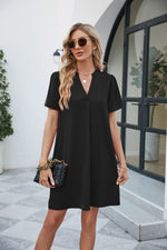 Load image into Gallery viewer, Notched Puff Sleeve Shift Dress
