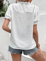 Load image into Gallery viewer, Swiss Dot Buttoned Puff Sleeve Blouse
