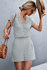 Load image into Gallery viewer, Lace Trim V-Neck Romper
