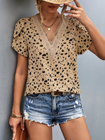 Load image into Gallery viewer, Animal Print V-Neck Petal Sleeve Blouse
