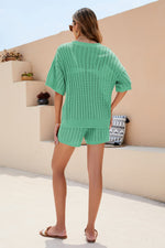 Load image into Gallery viewer, Openwork V-Neck Top and Shorts Set
