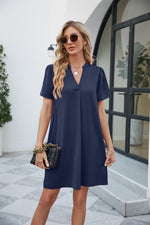 Load image into Gallery viewer, Notched Puff Sleeve Shift Dress
