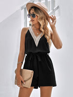 Load image into Gallery viewer, Contrast Belted Sleeveless Romper with Pockets
