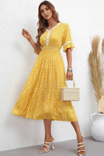 Load image into Gallery viewer, Floral V-Neck Smocked Waist Midi Dress
