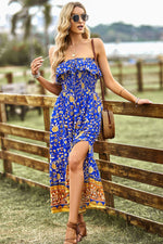 Load image into Gallery viewer, Bohemian Strapless Slit Midi Dress
