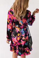 Load image into Gallery viewer, Abstract Print Belted Ruffle Hem Dress
