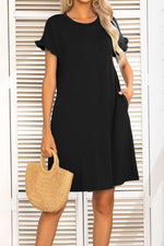 Load image into Gallery viewer, Flounce Sleeve Round Neck Dress with Pockets
