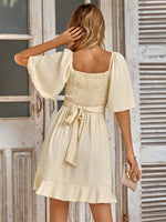 Load image into Gallery viewer, Smocked Tie Back Ruffle Hem Dress
