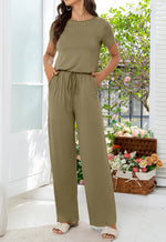 Load image into Gallery viewer, Round Neck Open Back Jumpsuit with Pockets
