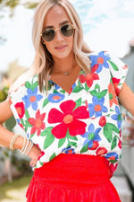 Load image into Gallery viewer, Floral V-Neck Short Sleeve Top
