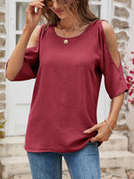 Load image into Gallery viewer, Textured Round Neck Split Sleeve Top
