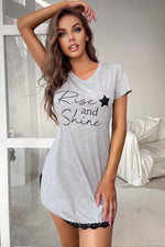 Load image into Gallery viewer, RISE AND SHINE Contrast Lace V-Neck T-Shirt Dress
