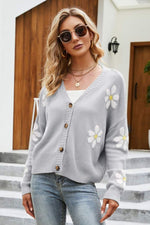 Load image into Gallery viewer, Floral Ribbed Trim Drop Shoulder Cardigan
