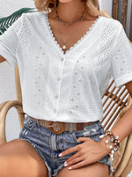 Load image into Gallery viewer, Eyelet Short Sleeve Double-Sided Shirt
