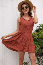 Load image into Gallery viewer, Tassel Tie Lace Trim Sleeveless Dress
