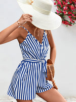 Load image into Gallery viewer, Striped Tie Waist Spaghetti Strap Romper
