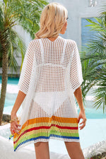 Load image into Gallery viewer, Rainbow Stripe Openwork Slit Cover-Up
