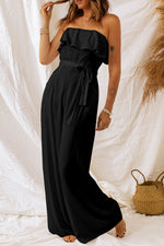 Load image into Gallery viewer, Tie-Waist Ruffled Strapless Wide Leg Jumpsuit
