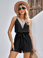 Load image into Gallery viewer, Contrast Belted Sleeveless Romper with Pockets
