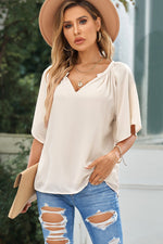 Load image into Gallery viewer, Gathered Detail Notched Neck Flutter Sleeve Top
