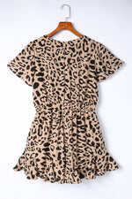 Load image into Gallery viewer, Leopard Flutter Sleeve Ruffle Hem Romper
