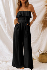 Load image into Gallery viewer, Tie-Waist Ruffled Strapless Wide Leg Jumpsuit
