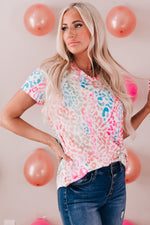 Load image into Gallery viewer, Leopard V-Neck Short Sleeve Tee Shirt

