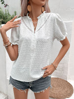 Load image into Gallery viewer, Swiss Dot Buttoned Puff Sleeve Blouse
