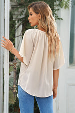 Load image into Gallery viewer, Gathered Detail Notched Neck Flutter Sleeve Top
