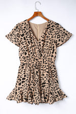 Load image into Gallery viewer, Leopard Flutter Sleeve Ruffle Hem Romper
