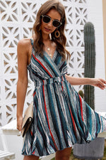 Load image into Gallery viewer, Striped Surplice Neck Spaghetti Strap Dress
