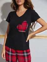 Load image into Gallery viewer, Heart Graphic V-Neck Top and Plaid Pants Lounge Set
