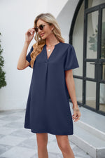 Load image into Gallery viewer, Notched Puff Sleeve Shift Dress
