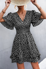 Load image into Gallery viewer, Printed Smocked Waist Layered Surplice Dress
