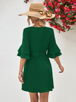 Load image into Gallery viewer, Round Neck Tie Belt Flounce Sleeve Dress
