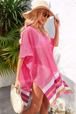 Load image into Gallery viewer, Rainbow Stripe Openwork Slit Cover-Up
