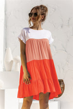 Load image into Gallery viewer, Color Block Round Neck Ruffle Hem Dress
