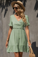 Load image into Gallery viewer, Smocked Waist Flounce Sleeve Ruffle Hem Dress
