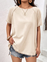 Load image into Gallery viewer, Round Neck Raglan Sleeve Fringe Detail Top
