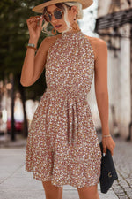 Load image into Gallery viewer, Floral Frill Trim Keyhole Sleeveless Dress
