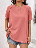 Load image into Gallery viewer, Round Neck Raglan Sleeve Fringe Detail Top
