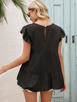 Load image into Gallery viewer, Round Neck Flutter Sleeve Tiered Blouse
