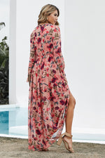 Load image into Gallery viewer, Floral Frill Trim Flounce Sleeve Plunge Maxi Dress
