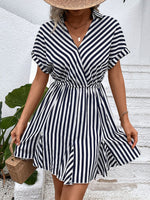 Load image into Gallery viewer, Striped Johnny Collar Mini Dress
