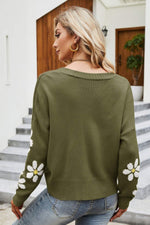 Load image into Gallery viewer, Floral Ribbed Trim Drop Shoulder Cardigan
